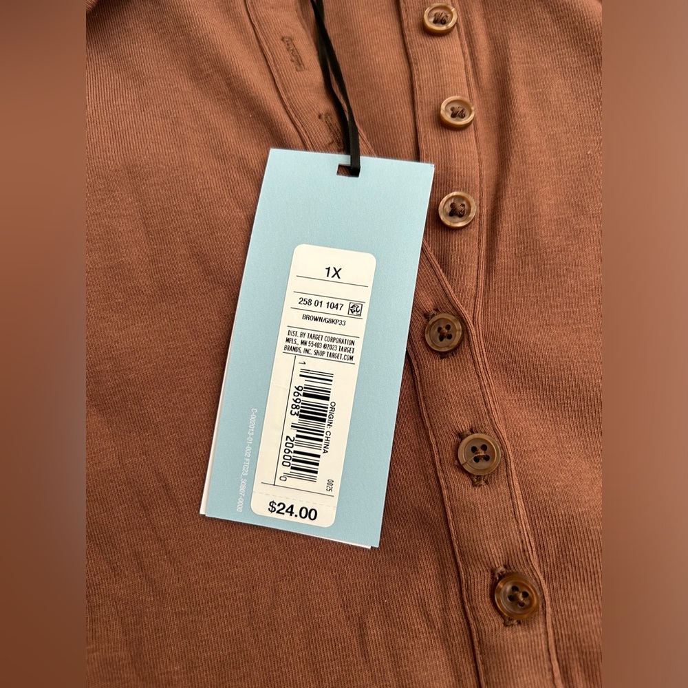 New Future Collective Reese Blutstein Mocha Henley Bodysuit Minimalist Academia - Picture 4 of 9